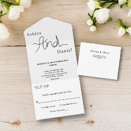 シンプルシックな黒と白エレガントな結婚式 オールインワン招待状