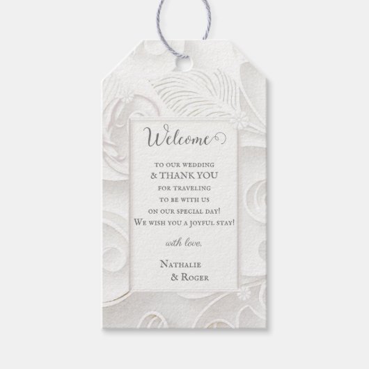 シンプルシックアイボリーホワイト結婚式の引き出物ありがとう ギフトタグ (正面)