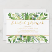 シンプルシックグリーナリー&金ゴールドブライダルシャワー 招待状 (正面)