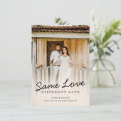 シンプルシックスクリプ結婚ト写真延期 案内状 (スタンド正面)