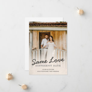 シンプルシックスクリプ結婚ト写真延期 案内状