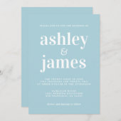シンプルシックタイポグラフィブルーグロー結婚ズ 招待状 (正面/裏面)