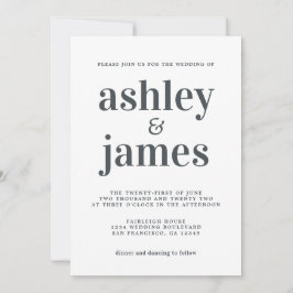 シンプルシックタイポグラフィ白黒結婚ズ 招待状