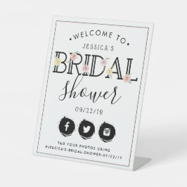 シンプルシックフローラガーデンブライダルシャワーウェルカム 台座サイン