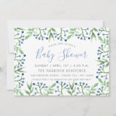 シンプルシックブルーベリーベビーシャワー招待状 招待状 (正面)