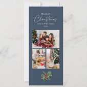 シンプルシックブルー3フォトコラージクリスマスリーフ シーズンカード (正面)
