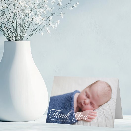 シンプルシックベビーフォトホワイトスクリプトオーバーレイ サンキューカード