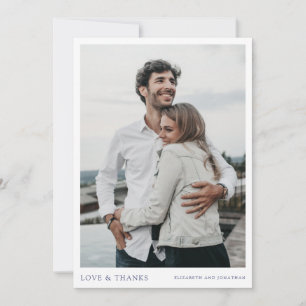 シンプルシックモダンブルー文字写真結婚の サンキューカード