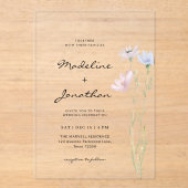 シンプルシックワイルドフラワーベージュ結婚ズ アクリル招待状 (正面)