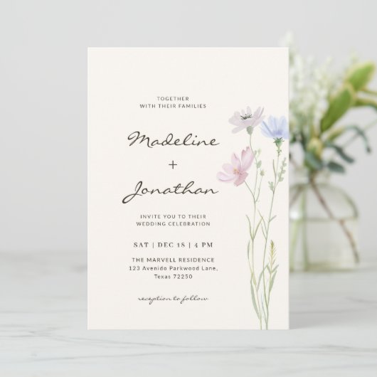 シンプルシックワイルドフラワーベージュ結婚ズ 招待状 (スタンド正面)