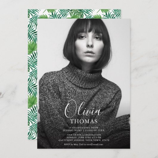 シンプルシック写真卒業パーティー招待状カード 招待状 (正面/裏面)