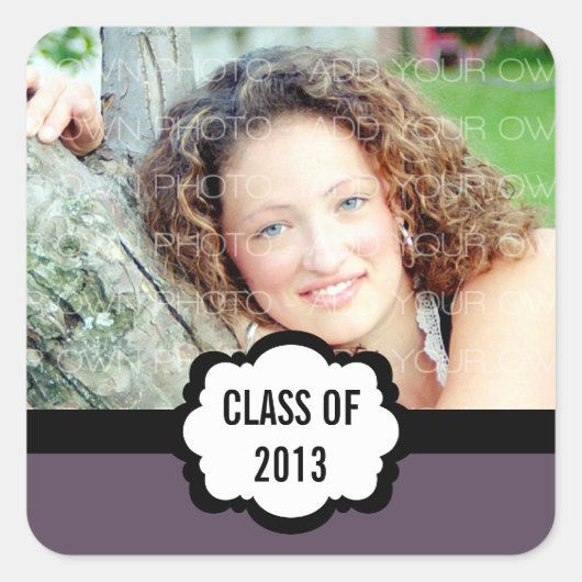 シンプルシック卒業ステッカー紫 スクエアシール (正面)