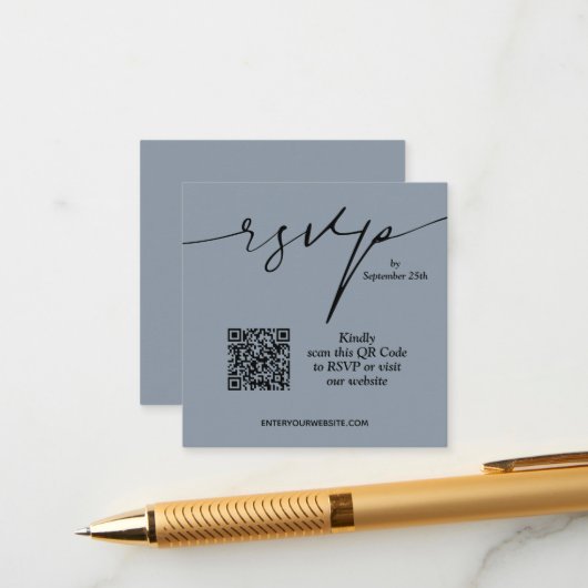 シンプルシック埃っぽいブルーQRコード結婚ズ エンクロージャーカード (正面/裏面インサイチュ)