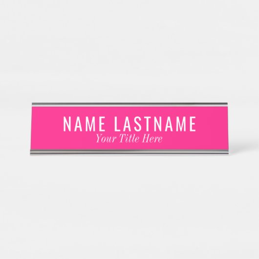 シンプルシック基本ガーリー鮮ピンクはっきりした デスクネームプレート (正面)