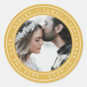 シンプルシック日の写結婚真イエローを保存 ラウンドシール (正面)