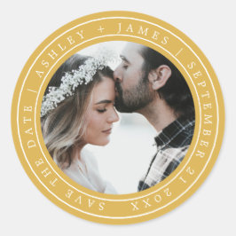 シンプルシック日の写結婚真イエローを保存 ラウンドシール