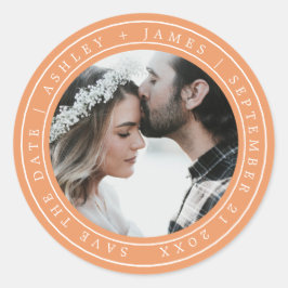 シンプルシック日付の写真オ結婚レンジを保存 ラウンドシール
