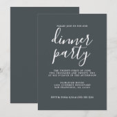 シンプルシック書道オフブラックディナーパーティー 招待状 (正面/裏面)