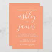 シンプルシック書道カンタロープオレンジ結婚ズ 招待状 (正面/裏面)
