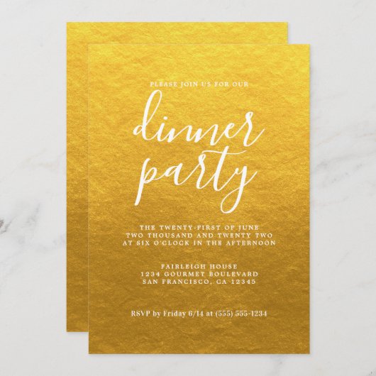 シンプルシック書道クラシック金ゴールドディナーパーティー 招待状 (正面/裏面)