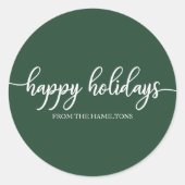 シンプルシック書道ハッピーホリデイズグリーン ラウンドシール (正面)