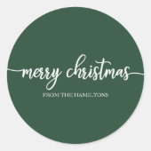 シンプルシック書道メリークリスマスグリーン ラウンドシール (正面)