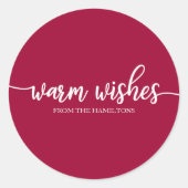 シンプルシック書道暖かい願いクリスマスレッド ラウンドシール (正面)