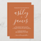 シンプルシック書道燃えオレンジ結婚ズ 招待状 (正面/裏面)