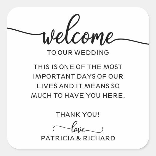 シンプルシック書道結婚の歓迎バッグ スクエアシール (正面)