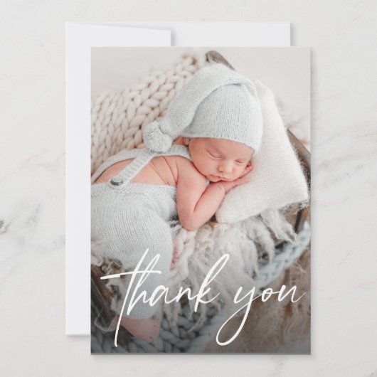 シンプルシック生まれたばかりの男の赤ちゃんファミリーフォト誕生 サンキューカード (正面)