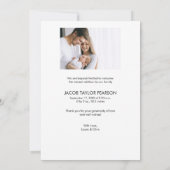 シンプルシック生まれたばかりの男の赤ちゃんファミリーフォト誕生 サンキューカード (裏面)