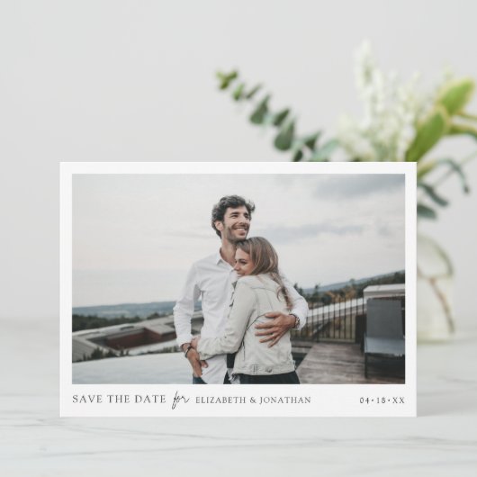 シンプルシック結婚式の写真と日付カードを保存 セーブザデート (スタンド正面)