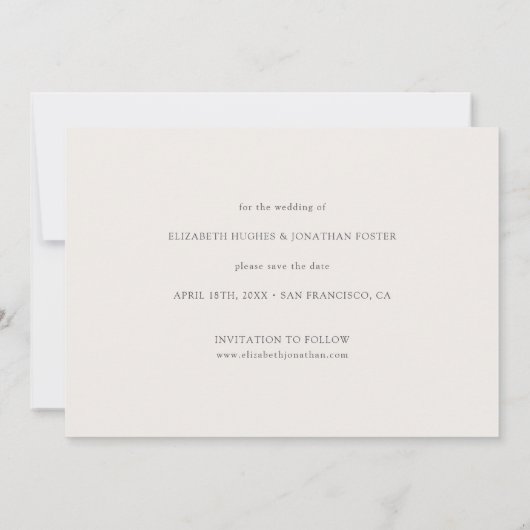 シンプルシック結婚式の写真と日付カードを保存 セーブザデート (裏面)