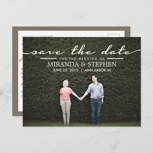 シンプルシック結婚式の日付の写真はがき保存 案内ポストカード (正面/裏面)