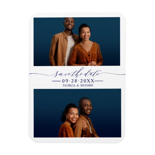 シンプルシック結婚式の日付を保存2フォトコラージュ マグネット (縦)