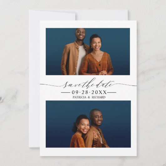 シンプルシック結婚式の日付を保存2フォトコラージュ 招待状 (正面)