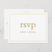 シンプルシック金ゴールドとホワイトカスタムウェディングRSVP インビテーションポストカード (正面/裏面)