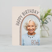 シンプルシック80th誕生日アーチ写真水玉模様 箔招待状 (立ち正面)