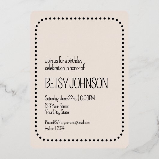 シンプルシック80th誕生日アーチ写真水玉模様 箔招待状 (裏面)