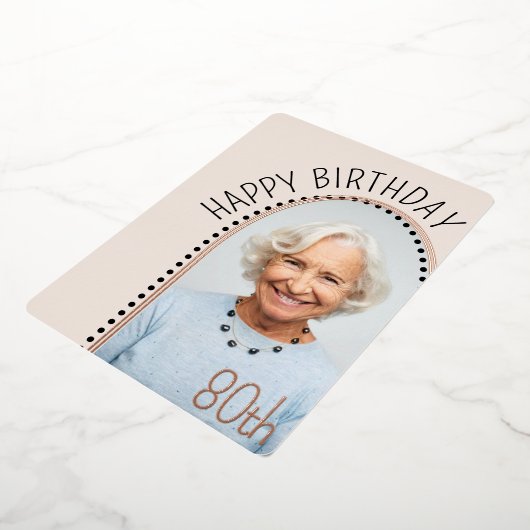 シンプルシック80th誕生日アーチ写真水玉模様 箔招待状 (回転した状態)