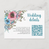 シンプルシック・ブルー&ピンク・ウォーター・カラー・フローラQrコード エンクロージャーカード (正面)