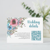 シンプルシック・ブルー&ピンク・ウォーター・カラー・フローラQrコード エンクロージャーカード (スタンド正面)