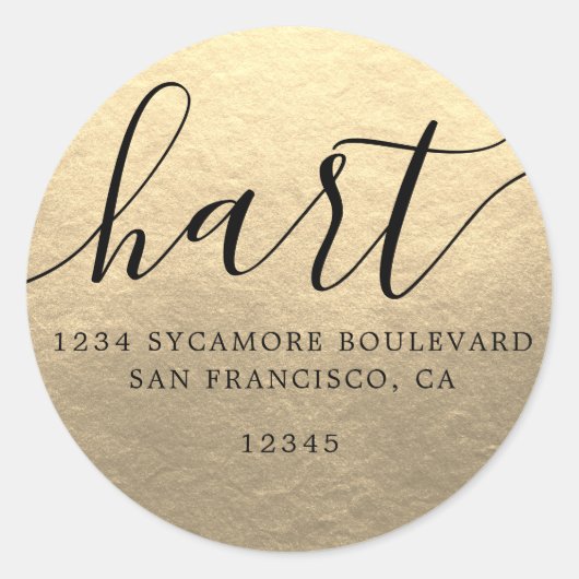シンプルシャンパン金ゴールドファミリー差出人住所ラベル ラウンドシール (正面)