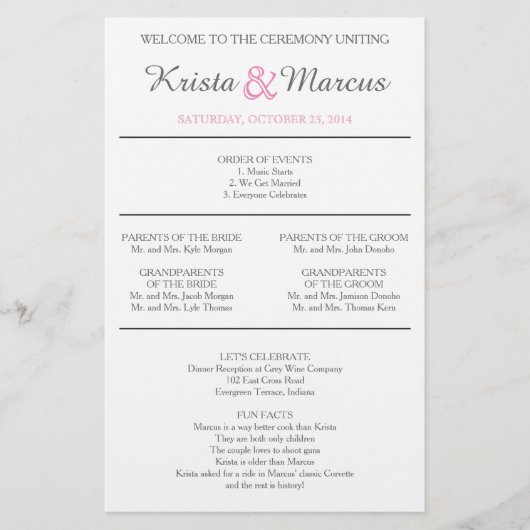 シンプルシルエット結婚式 プログラムチラシ猫 (正面)