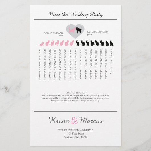 シンプルシルエット結婚式 プログラムチラシ猫 (裏面)