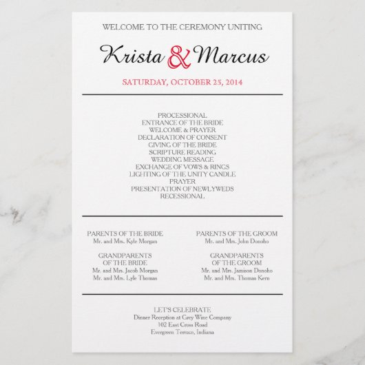 シンプルシルエット結婚式 プログラムチラシ (正面)