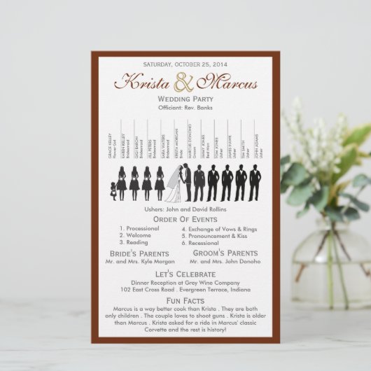 シンプルシルエット結婚式 プログラムフライヤー (スタンド正面)