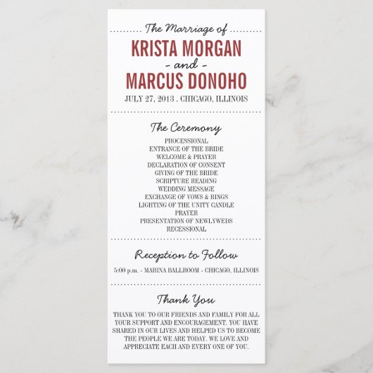 シンプルシルエット結婚式 プログラムラックカード3RF プログラム (正面)