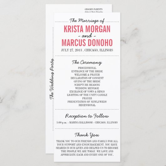 シンプルシルエット結婚式 プログラムラック プログラム (正面/裏面)