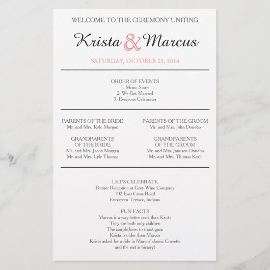 シンプルシルエット結婚式 プログラム (正面)